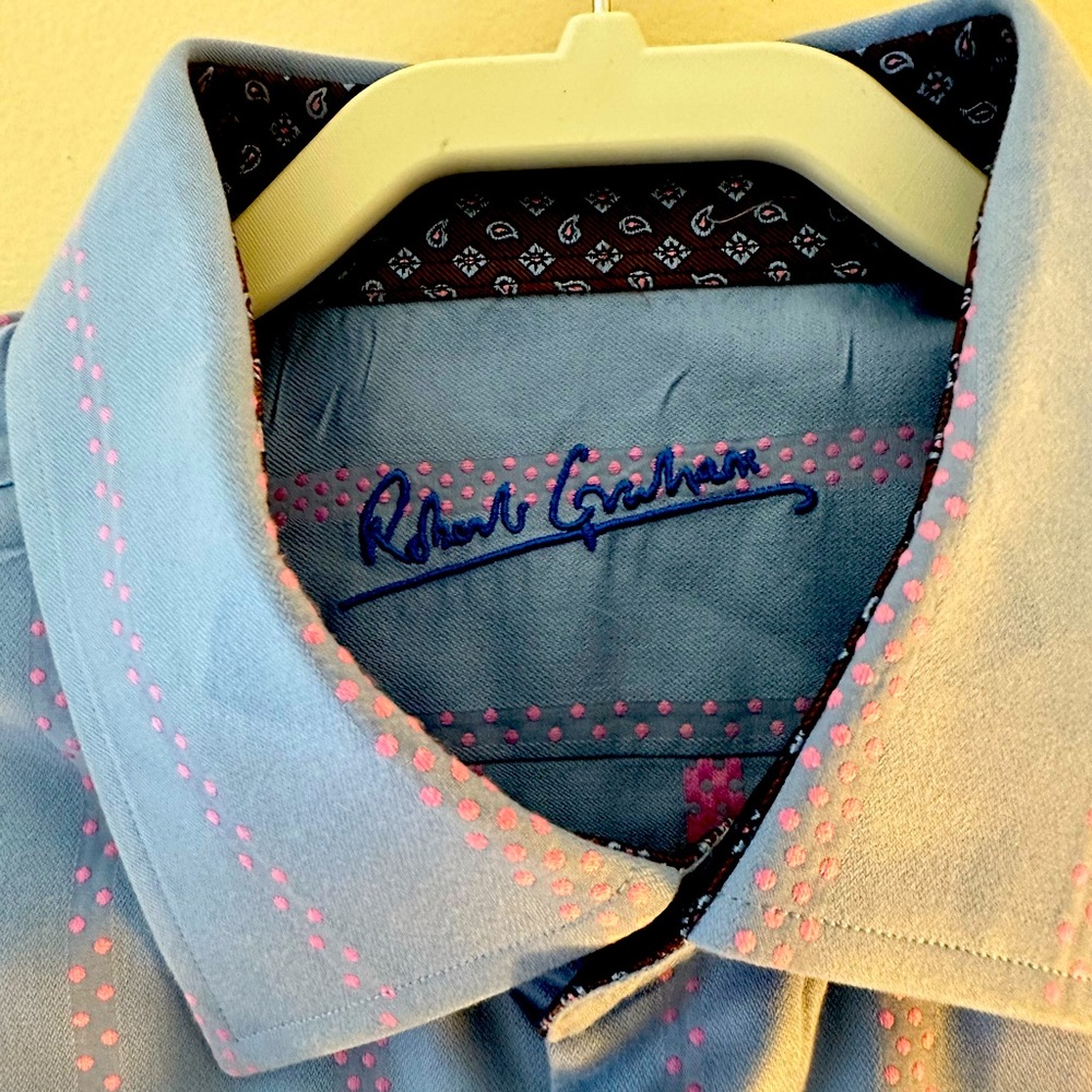 Robert Graham Mens Blue Flip Cuff Long Sleeve Button Shirt Size Large